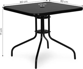 Štvorcový záhradný stolík 80 cm  s otvorom na slnečník - čierny