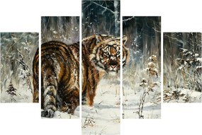 Obraz - Tiger v zasneženom lese, olejomaľba (150x105 cm)