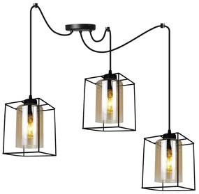 Závesné svietidlo Hella Cage Spider, 3x medové sklenené tienidlo v kovovom ráme