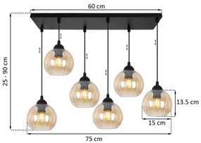 Závesné svietidlo Costa, 6x medové sklenené tienidlo, b