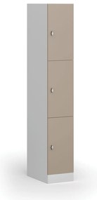 Šatníková skrinka S1 s úložnými boxmi, 3 boxy, 1850 x 300 x 500 mm, demont, otočný zámok, béžové dvere