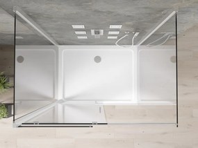 Mexen Omega, 3-stenový sprchovací kút s posuvnými dverami 110 (dvere) x 80 (stena) x 190 cm, 8mm číre sklo, chrómový profil + biela sprchová vanička SLIM, 825-110-080-01-00-3S-4010