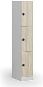 Šatníková skrinka s úložnými boxmi, 3 boxy, 1850 x 300 x 500 mm, demont, kódový zámok, laminované dvere, dub prírodný