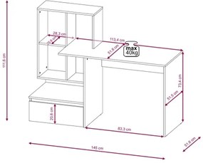 Písací stôl s policou MARLO dub artisan/biela