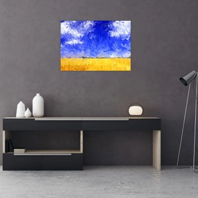 Sklenený obraz - Olejomaľba, Zlaté pole (70x50 cm)