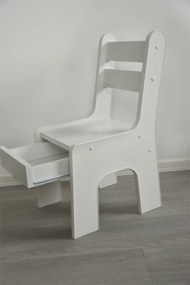 Detský stolík a dve stoličky so šuflíčkami v bielom odtieni