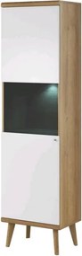 Vysoká vitrína Primo, dub riviera/biela