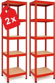 Regál 180x40x40 cm lakovaný 5-policový, nosnosť 875 kg - červený - 2ks