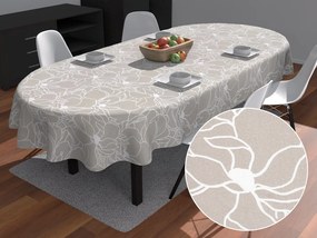 Biante Bavlnený oválny obrus Sandra SA-270 Biele designové kvety na béžovom 140x180 cm