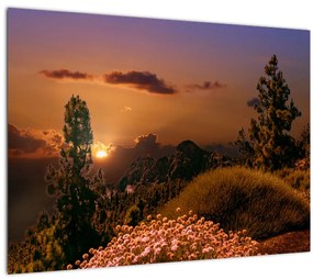Sklenený obraz prírody pri západe slnka (70x50 cm)