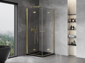 Mexen Mist-F Duo, skladací sprchový kút 95 x 95 cm, číre sklo, zlatý lesklý profil, 8A6-095L-095P-50-00