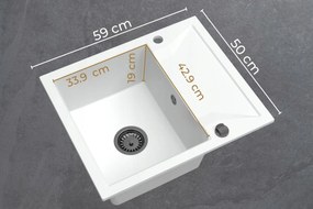 Sink Quality Obsidian, kuchynský granitový drez 590x500x210 mm + čierny sifón, čierna, SKQ-OBS.C.1KKO.XB