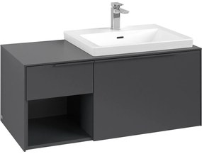 VILLEROY &amp; BOCH Subway 3.0 závesná skrinka pod umývadlo (umývadlo vpravo), 2 zásuvky + regálový prvok, 1001 x 516 x 422,5 mm, Graphite, C57102VR