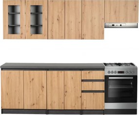 Kuchynská linka Nela 180/240, antracit s dab artisan deska metal vintage