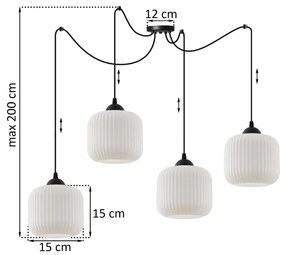 Závesné svietidlo Riffle Spider, 4x biele sklenené tienidlo, b