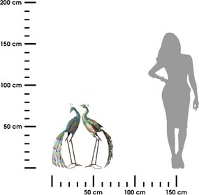 Záhradná kovová figúrka Peafowl Duo, 78 cm, zelená/modrá