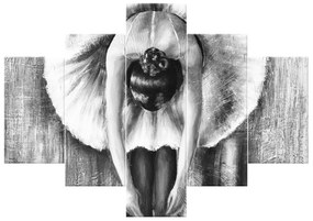 Gario Ručne maľovaný obraz Sivá rozcvička baletky - 5 dielny Rozmery: 100 x 70 cm