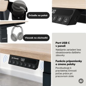 Elektrický stôl s reguláciou výšky ergonomický antracitový/dub sonoma,1600x800 mm: ARIA