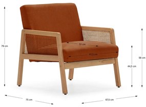 Menčestrové kreslo s výpletom v tehlovej farbe Debra – Marckeric