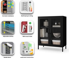 Čierna nízká sklenená vitrína GINA Modern 800 x 1015 x 400 mm