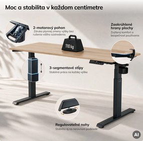 Elektrický stôl s reguláciou výšky ergonomický antracitový/dub sonoma,1600x800 mm: ARIA