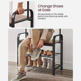 Stojan na kabáty s 9 háčikmi a botníkom, predsieňová stena, rustikálna hnedá