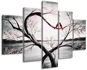 Gario Ručne maľovaný obraz Vtáčia láska - 5 dielny Rozmery: 100 x 70 cm