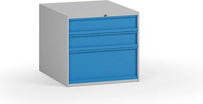 Závesný dielenský box na náradie k pracovným stolom, 3 zásuvky, zámok, 510 x 592 x 470 mm, modrá