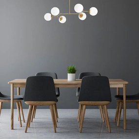 Závesné svietidlo pre 6 žiaroviek v zlato-bielej farbe Opviq lights Damar Horizontal