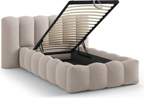 Svetlohnedá čalúnená jednolôžková posteľ s úložným priestorom s roštom 90x200 cm Lupine – Micadoni