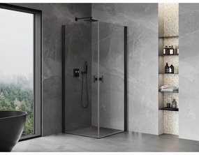 Mexen Mist-B Duo, 2-krídlový výklopný sprchový kút 95 x 95 cm, číre sklo, čierny profil, 8A2-095-095-70-00