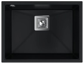 Sink Quality Argon 60, kuchynský granitový drez 550x420x225 mm + chrómový sifón, čierna, SKQ-ARG.C.1KBO.60.X