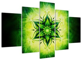 Obraz - Kvetinová mandala v zelenom pozadí (150x105 cm)