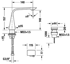 Duravit D.1 - 2-otvorová elektronická batéria M so vstavaným zdrojom napájania, chróm D11100008010
