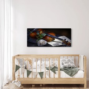 Obraz - Ruže a husle (120x50 cm)