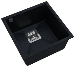 Sink Quality Argon 50, kuchynský granitový drez 420x420x225 mm + chrómový sifón, čierna škvrnitá-Brocade, SKQ-ARG.B.1KBO.50.X