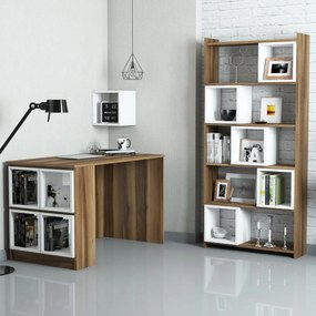 Kalune Design Písací stôl s knižnicou a policou Boxe orech/biely