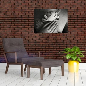 Sklenený obraz - Lotos v rukách Budhu (70x50 cm)