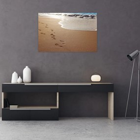 Obraz - stopy v piesku a more (90x60 cm)