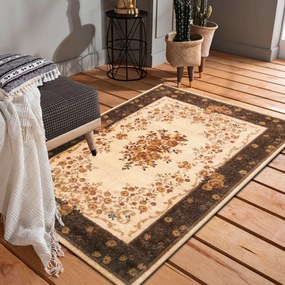 Hnedý vintage koberec s motívom kvetov Šírka: 160 cm | Dĺžka: 220 cm