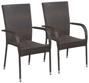 vidaXL Stohovateľné záhradné stoličky 2 ks, polyratan, hnedé