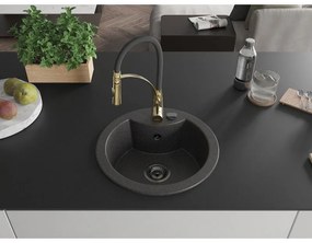 Mexen Diego, 1-komorový granitový drez 488x488x167 mm a drezová batéria Aster, čierna škvrnitá, 6512-76-73450-57-B