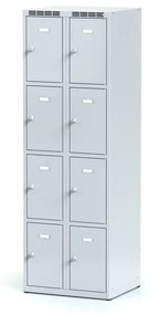 Alfa 3 Šatníková skrinka s úložnými boxami, 8 boxov, 1800 x 600 x 500 mm, otočný zámok, sivé dvere