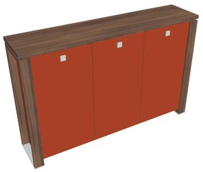 Stredná skriňa Verno+ S 200 x 46 x 130 cm, sklenené dvere, orech / oranžová