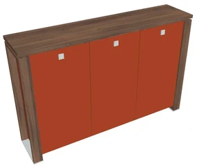 Stredná skriňa Verno+ S 200 x 46 x 130 cm, sklenené dvere, orech / oranžová