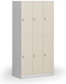 Šatníková skrinka S1 s úložnými boxmi, 6 boxov, 1850 x 900 x 500 mm, otočný zámok, laminované dvere, breza