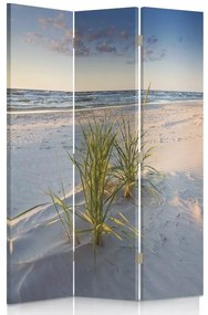 Ozdobný paraván, Fialové světlo nad pláží - 110x170 cm, trojdielny, klasický paraván