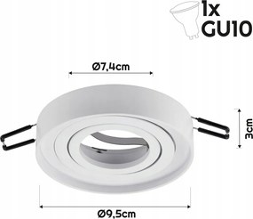 Pohyblivé zapustené svietidlo GU10 s 3w žiarovkou - teplá farba