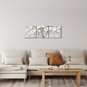 Obraz bieleho stromu s kvetinami (s hodinami) (90x30 cm)