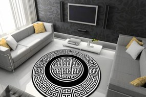 Koberec GLOSS 6776 85 kruh, ramka, grécky, kľúč - čierny / slonia kosť
